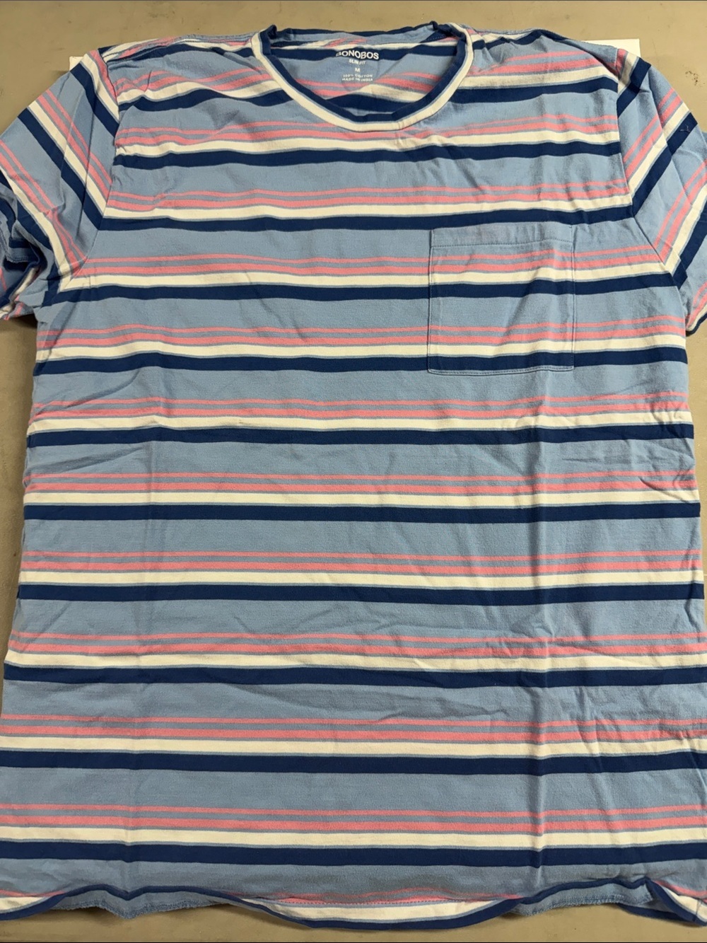 Bonobos Blue, Pink & Navy Striped Short Sleeve Pocket Tee